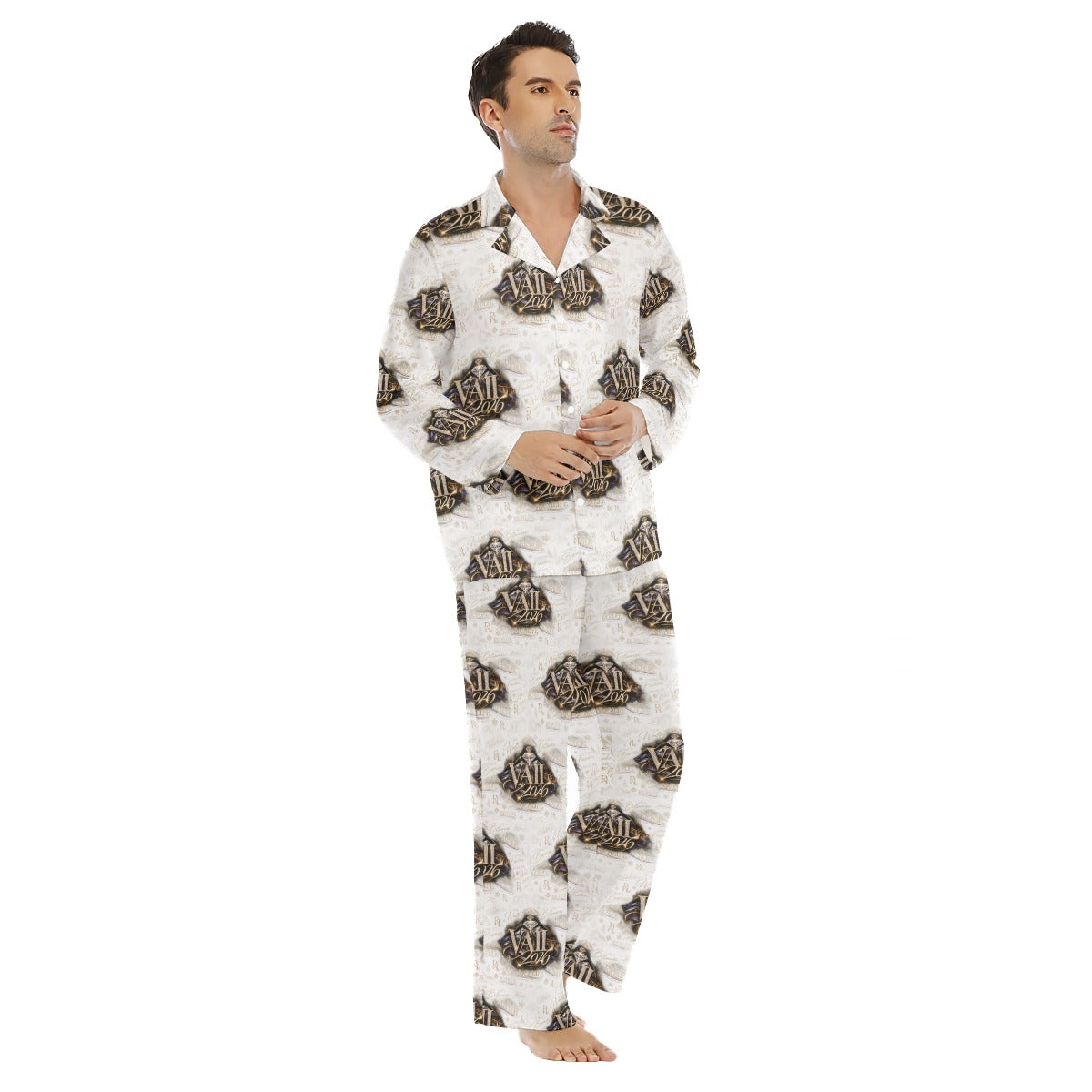 All-Over Print Men's Lapel Pajama Set
