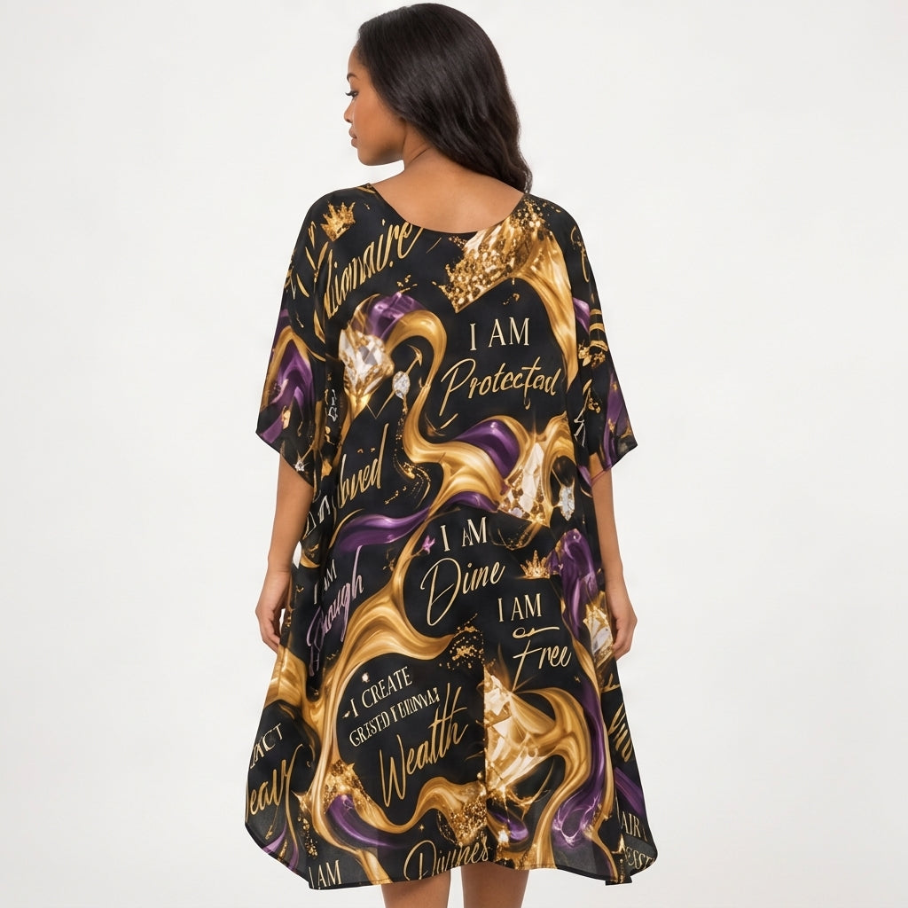 All-Over Print Women's Imitation Silk V-neck Kaftan Robe