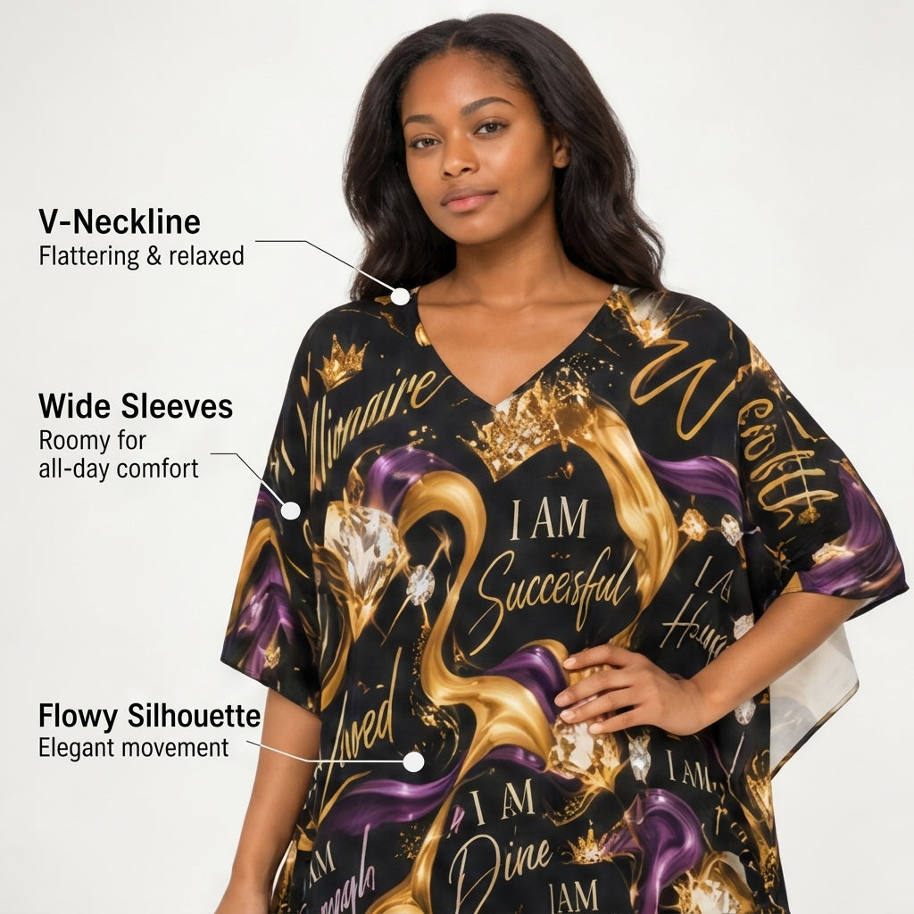 All-Over Print Women's Imitation Silk V-neck Kaftan Robe