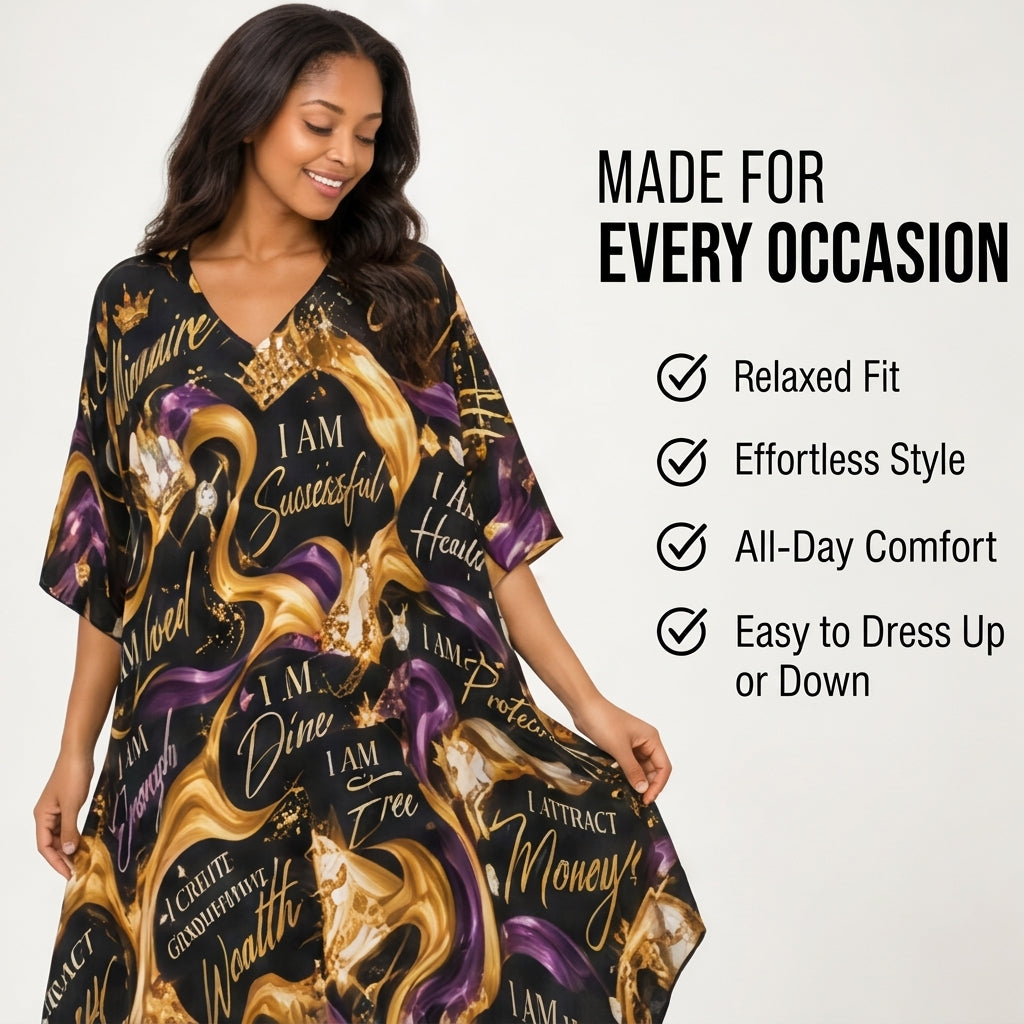 All-Over Print Women's Imitation Silk V-neck Kaftan Robe